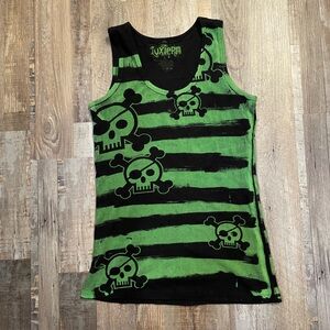 Skill tank top Luxeria green with skulls women's